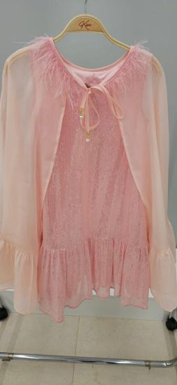 صورة فستان وردي بلمعة ترتر شال